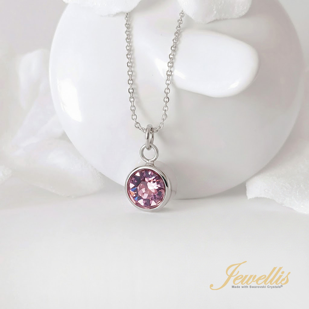 Ocelový náhrdelník s krystalem měsíce Červen Swarovski - Light Amethyst