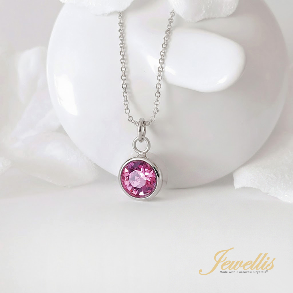 Ocelový náhrdelník s krystalem měsíce Říjen Swarovski - Rose