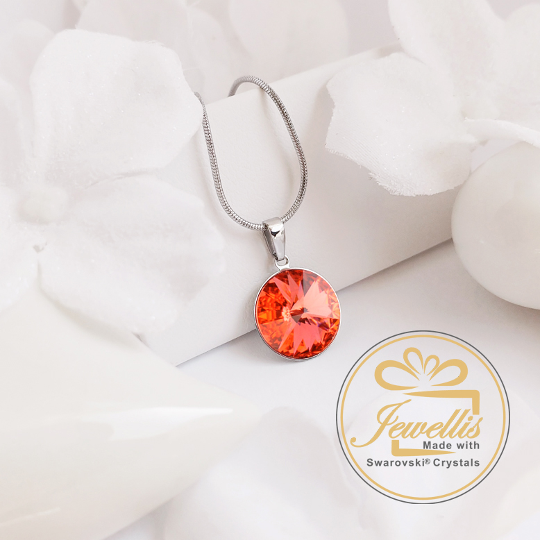 Ocelový náhrdelník s krystalem Rivoli Swarovski - Padparadscha