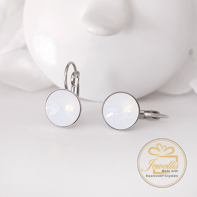 Ocelové visací náušnice Sea Urchin s krystaly Swarovski - White Opal