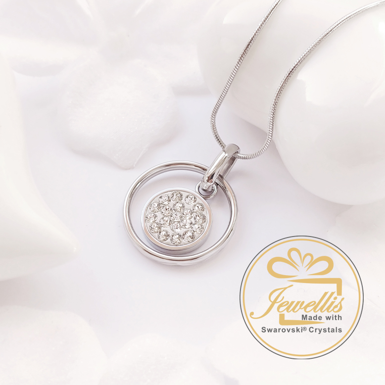 Ocelový náhrdelník Round Pavé ve tvaru dvojitého kruhu s krystaly Swarovski - Crystal F