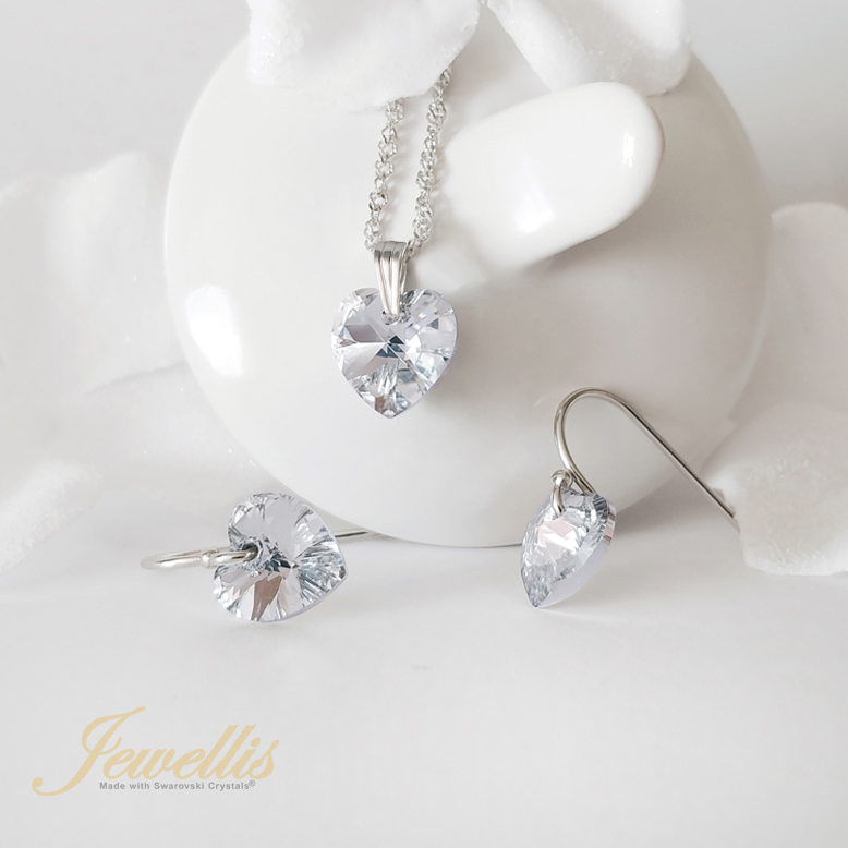 Stříbrný rhodiovaný set ve tvaru srdce s krystaly Swarovski - Crystal CAL