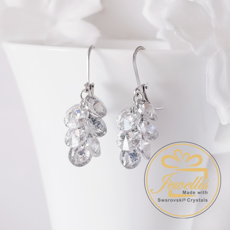 Ocelové visací náušnice Rivoli Grapes ve tvaru hroznů s krystaly Swarovski - Crystal F