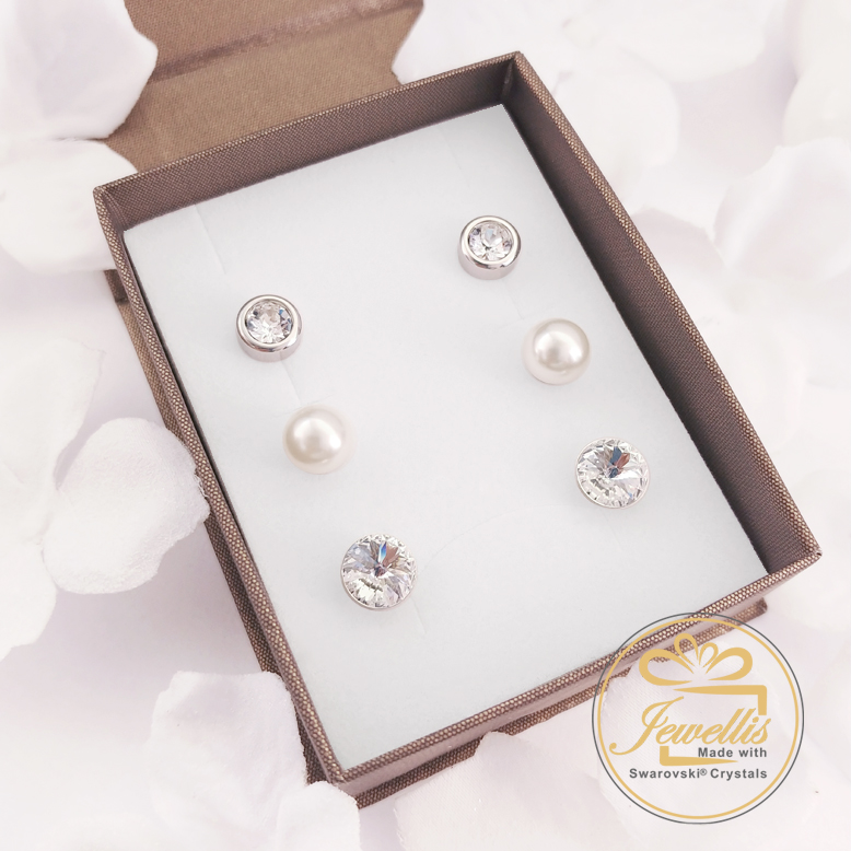 Dárková sada náušnic Mix Crystals - 3 páry s krystaly a perlami Swarovski
