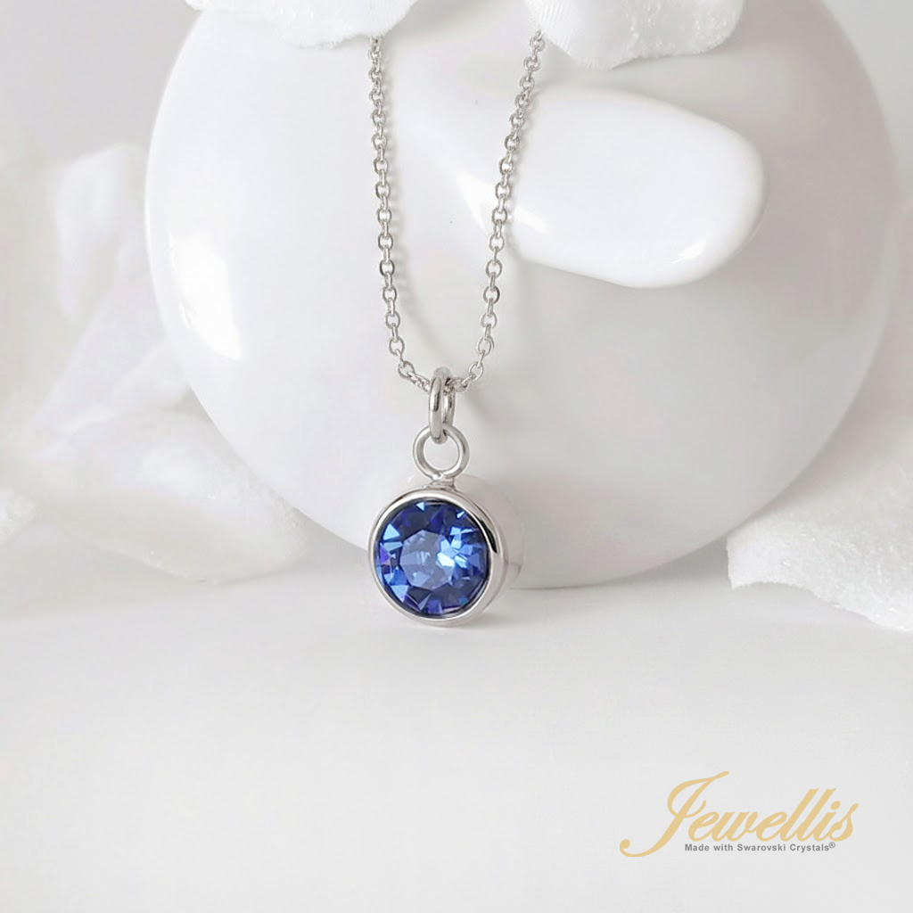 Ocelový náhrdelník s krystalem měsíce Září Swarovski - Sapphire