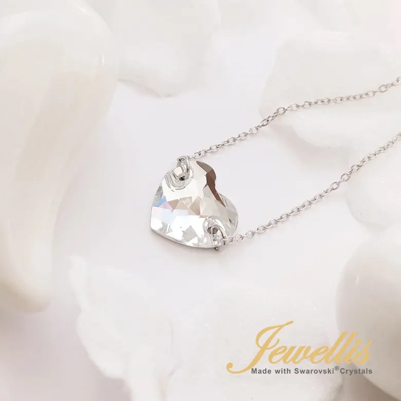Ocelový náhrdelník s krystalem ve tvaru srdce Swarovski - Crystal F