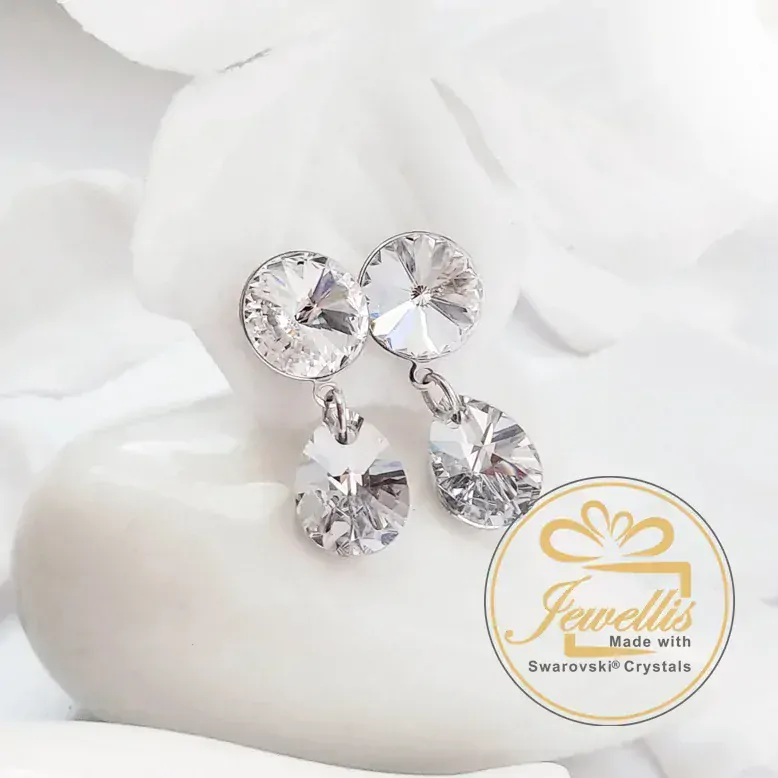 Ocelové visací náušnice ve tvaru kapky s krystaly Swarovski - Crystal CAL