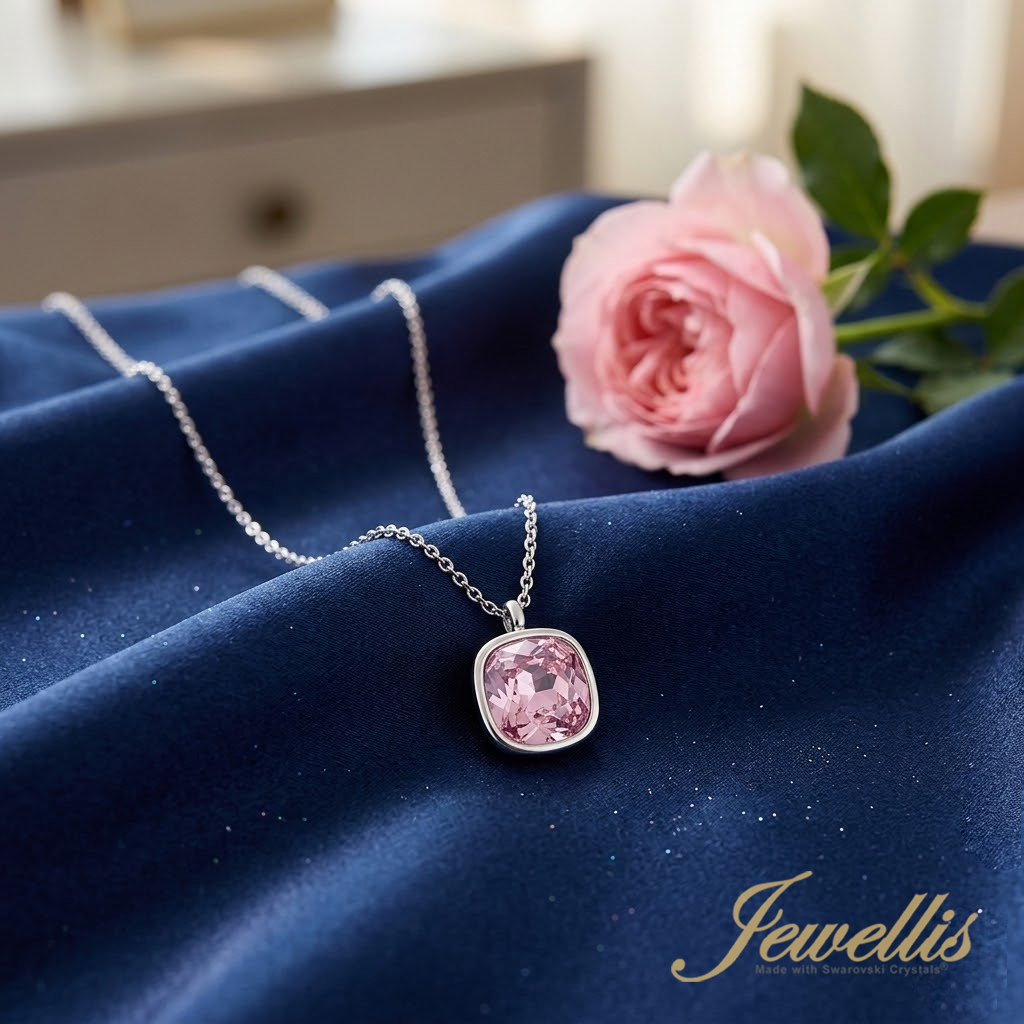 Ocelový náhrdelník Simplicity Cushion s krystalem Swarovski 12mm - Light Rose