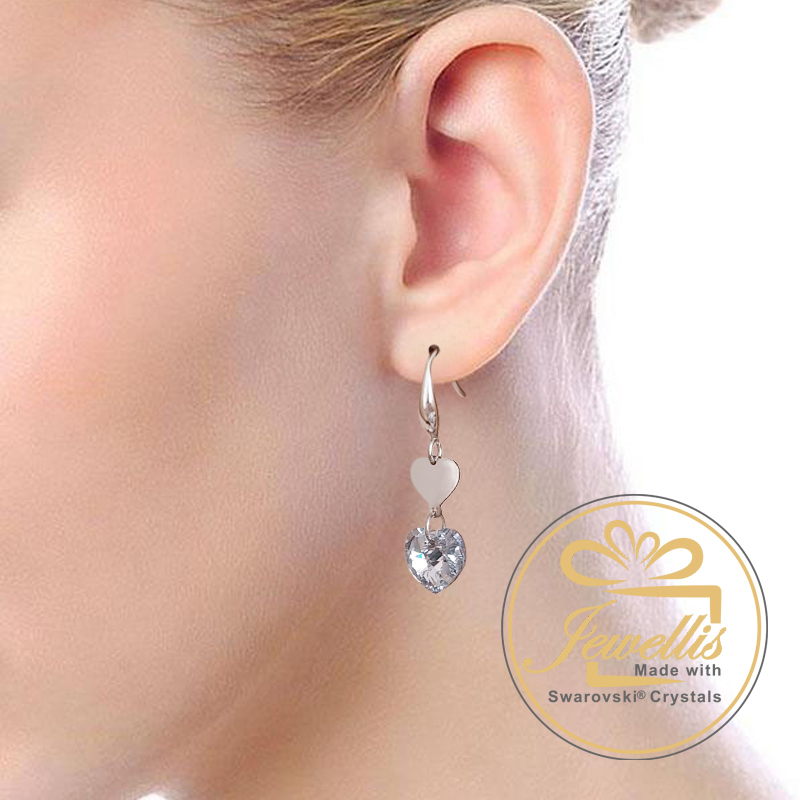 Ocelové náušnice Double Heart ve tvaru srdce s krystaly Swarovski - Crystal CAL