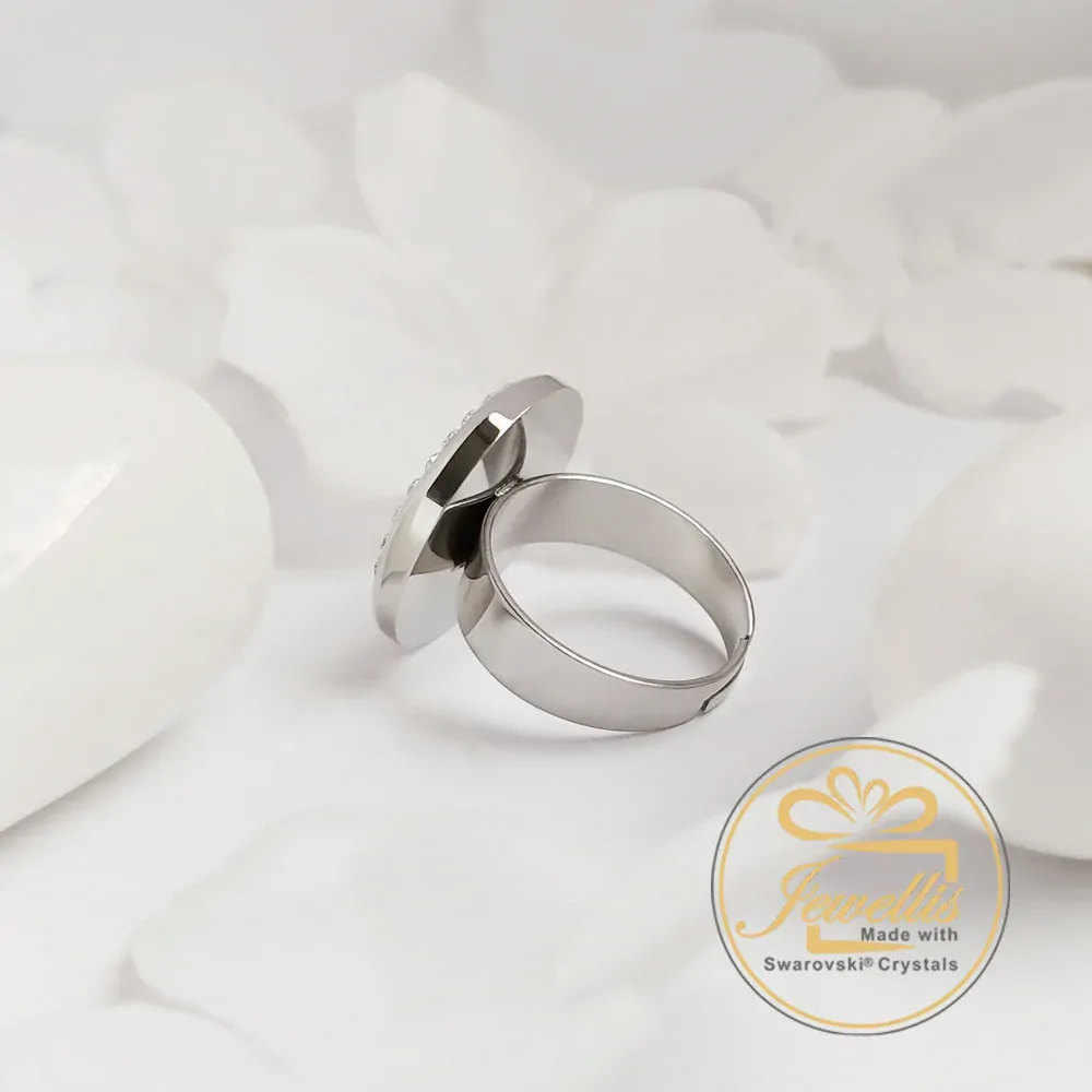 Ocelový nastavitelný prsten Round Pavé s krystaly Swarovski - Crystal F