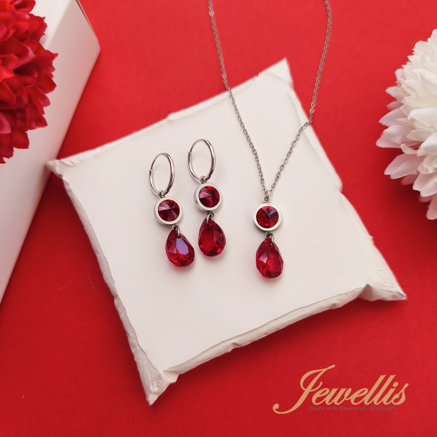 Ocelové visací náušnice Tears ve tvaru kapky s krystaly Swarovski - Rose