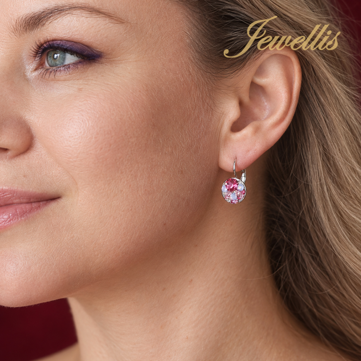 Pink Crystal Mosaic – růžové visací náušnice s krystaly
