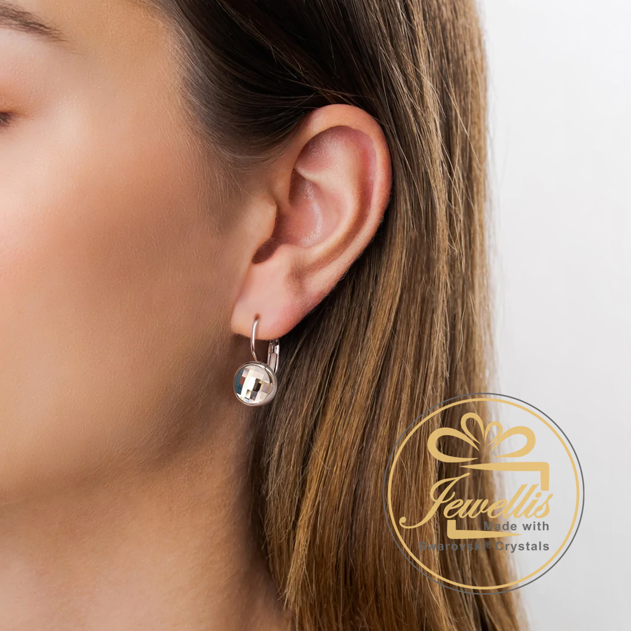 Ocelové náušnice na klapky Chessboard s krystaly Swarovski - Topaz