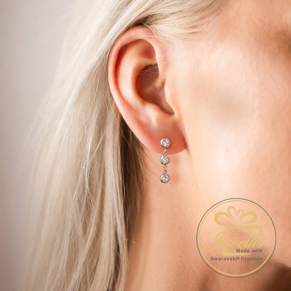 Ocelové visací náušnice Stud Triplets s krystaly Swarovski - Crystal F