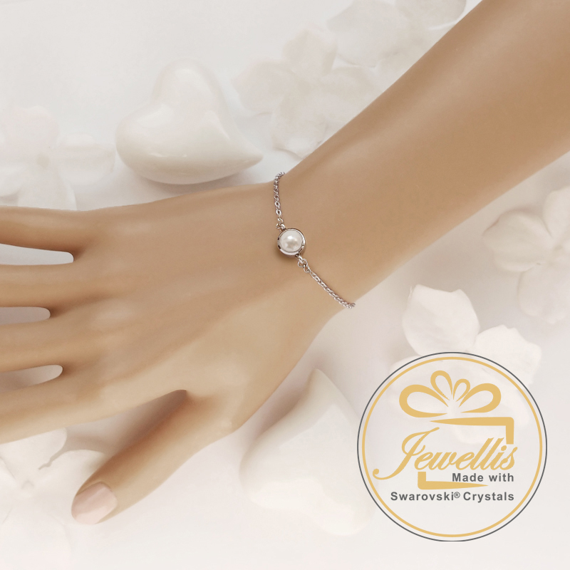 Ocelový náramek Pearl Deluxe s perlou Swarovski - Crystal White