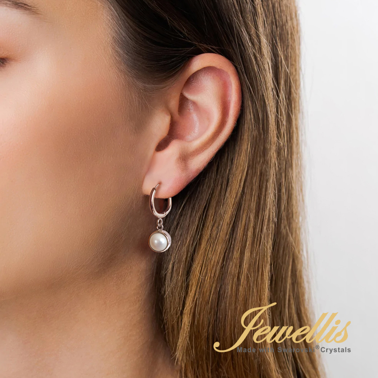 Ocelové náušnice kruhy Pearl Deluxe s perlami Swarovski - Crystal White