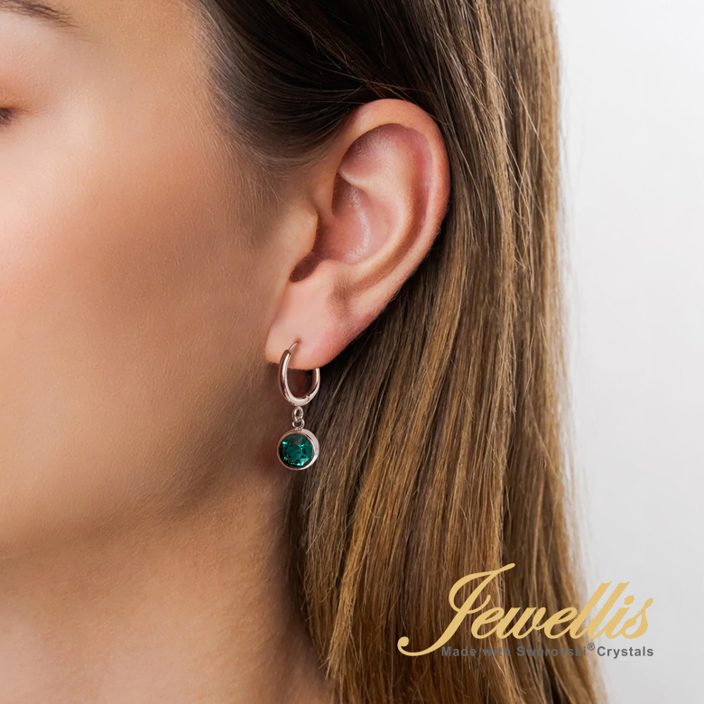 Ocelové náušnice kruhy Chaton Deluxe s krystaly Swarovski - Emerald
