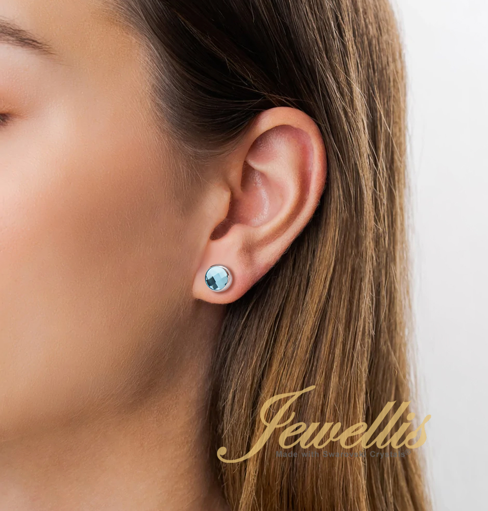 Ocelové náušnice pecky Chessboard s krystaly Swarovski - Jet