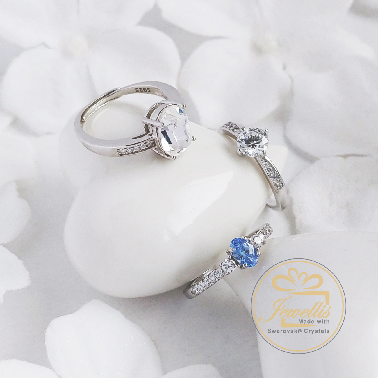 Stříbrný rhodiovaný prsten Round Zirconia se zirkonem Swarovski - White
