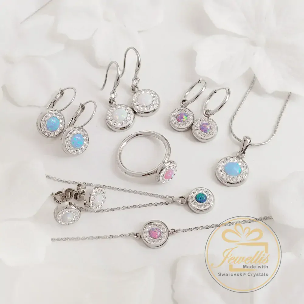 Ocelové opálové náušnice na klapky Opal Pavé s krystaly Swarovski - světle modré