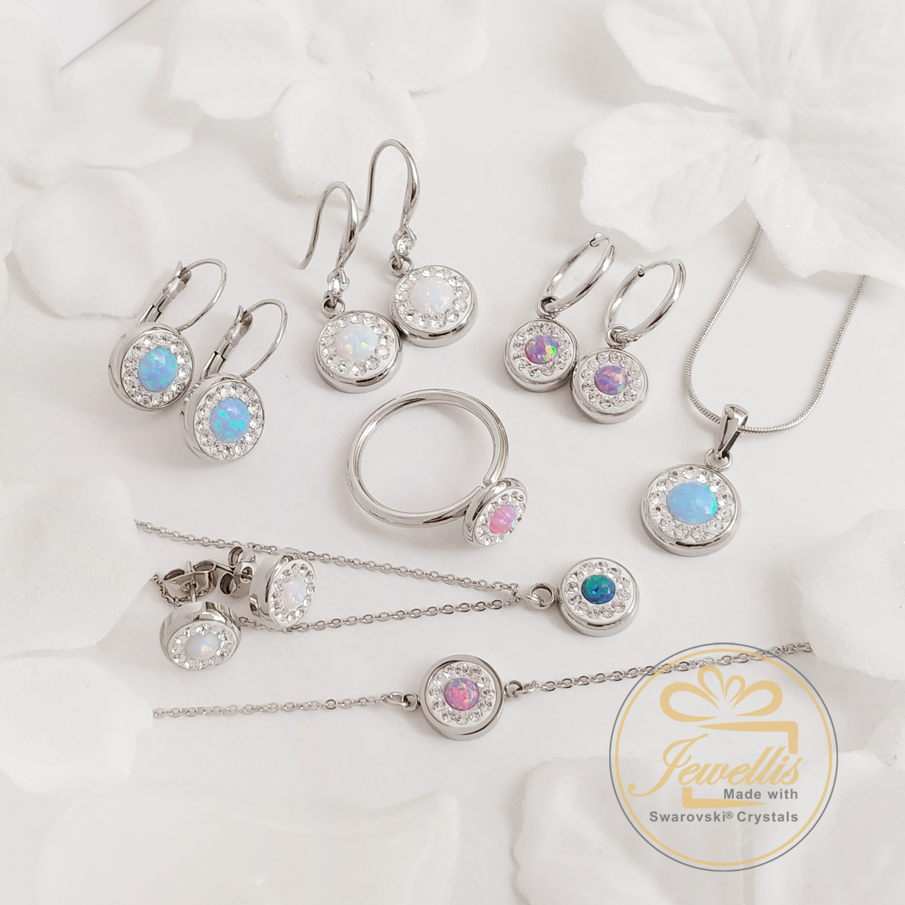 Ocelové opálové náušnice kruhy Opal Pavé s krystaly Swarovski 10mm - tmavě modré