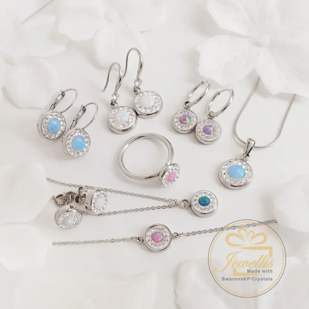 Ocelové opálové náušnice kruhy Opal Pavé s krystaly Swarovski 10mm - bílé