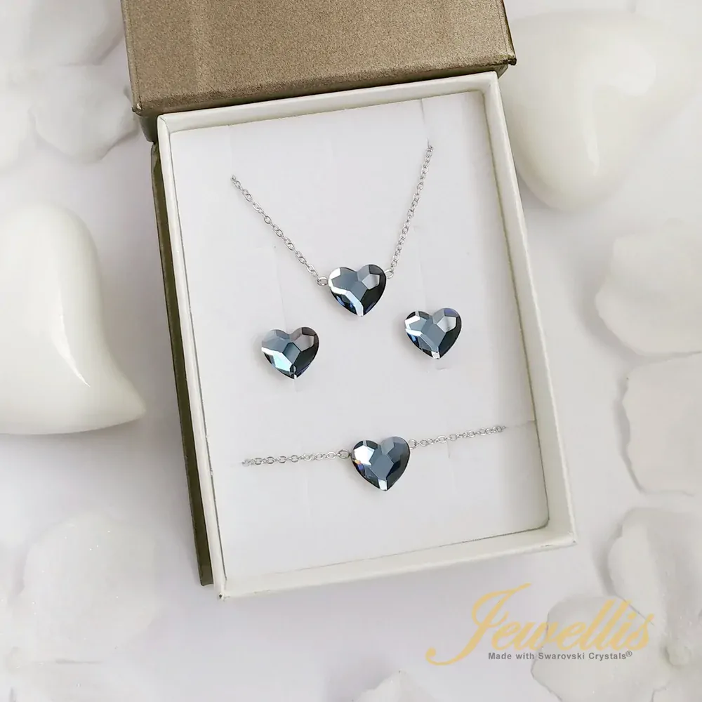 Ocelový jemný náhrdelník Romance s krystalem ve tvaru srdce Swarovski - Denim Blue