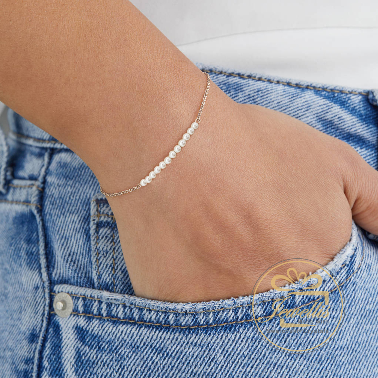 Ocelový perlový náramek Bella Pearl na ruku i nohu s perlami Swarovski