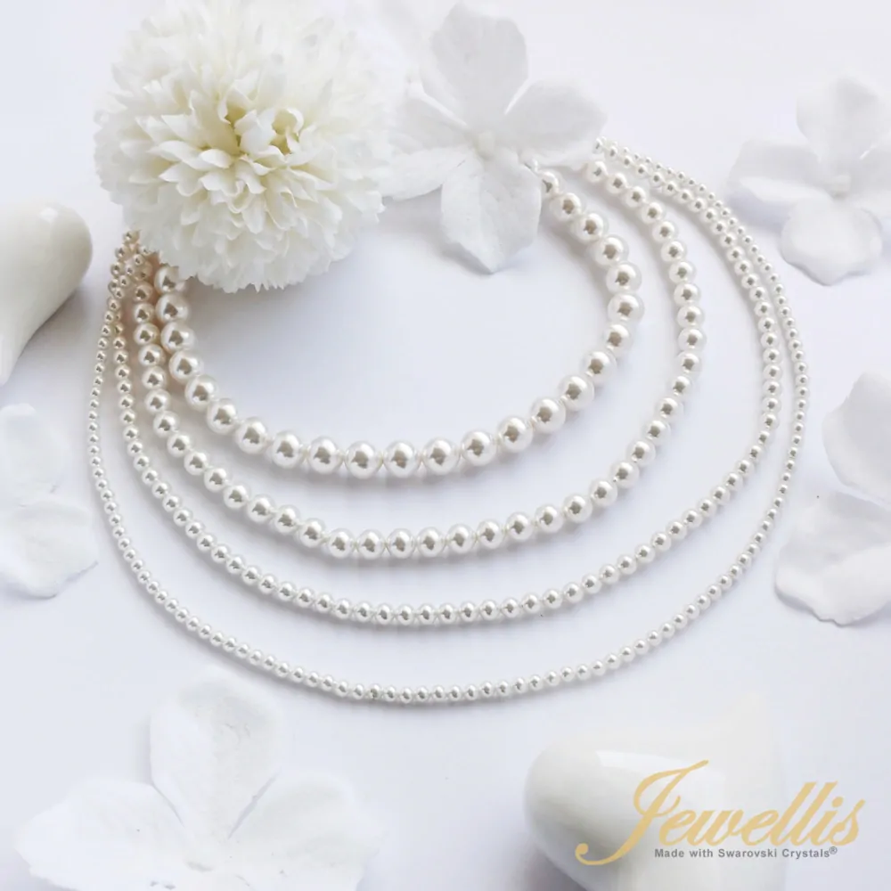Ocelový perlový náhrdelník Bella Pearl s perlami Swarovski 4mm - Crystal White