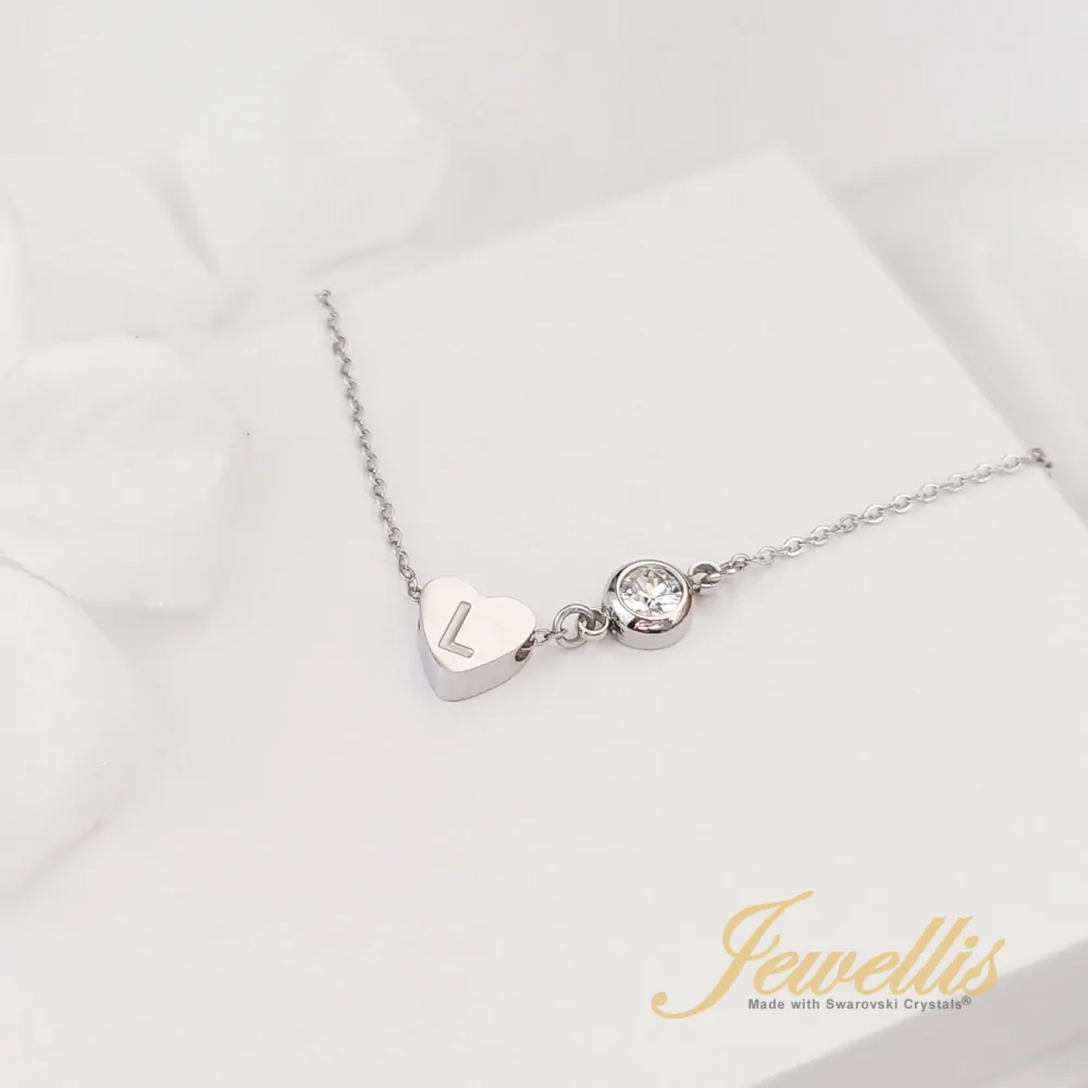 Personalizovaný ocelový náramek Crystal Heart Letter - srdce s písmenem A až Z a krystalem Swarovski