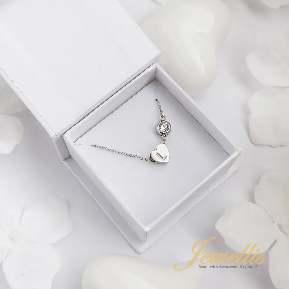 Zvýhodněná 2-dílná sada personalizovaný ocelový náhrdelník a náramek Crystal Heart Letter - srdce s písmenem A až Z a krystalem Swarovski