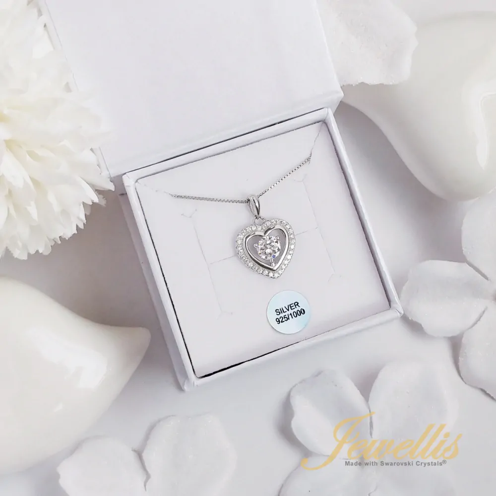 Stříbrný rhodiovaný náhrdelník Delight Heart se zirkony Swarovski Zirconia
