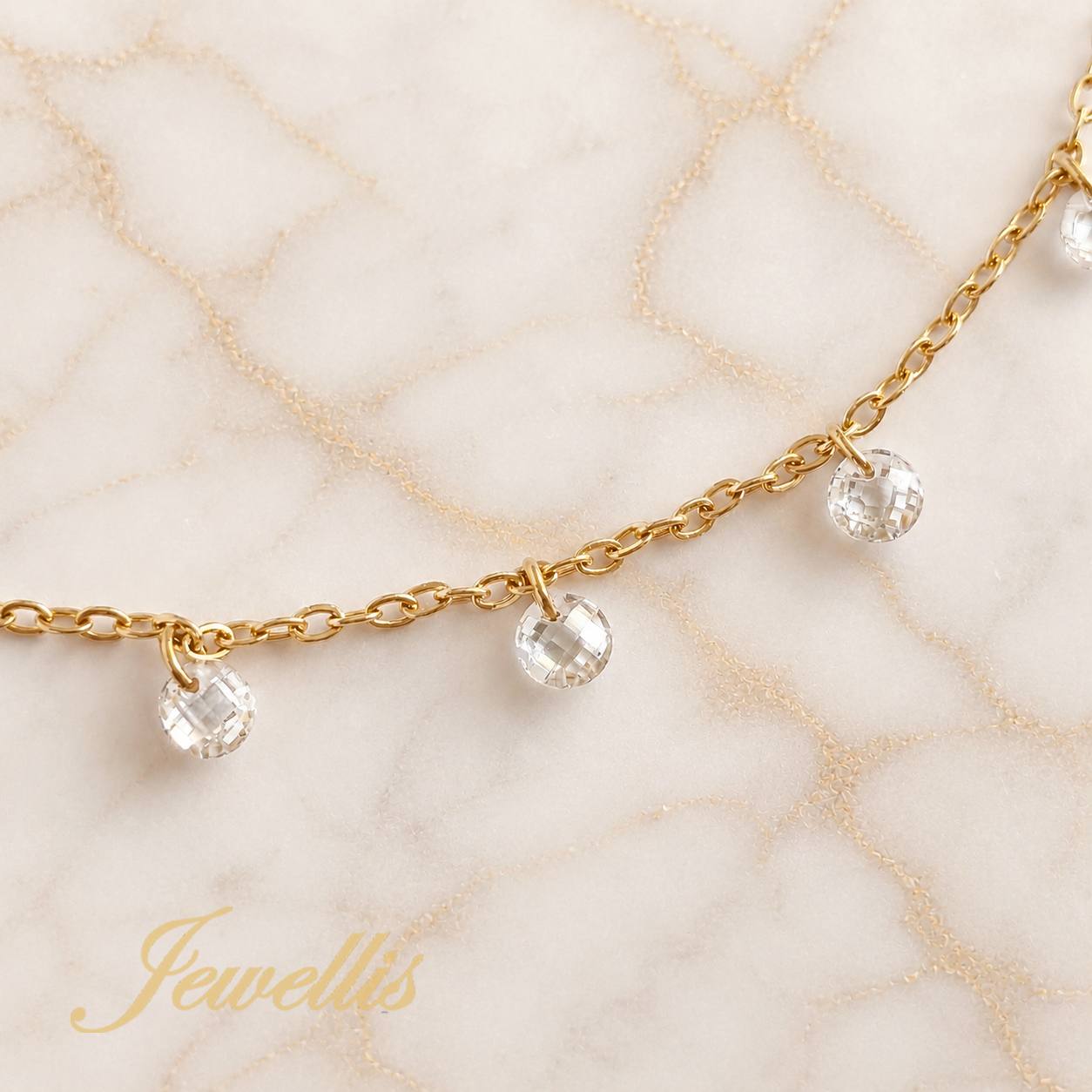 Pozlacený ocelový choker náhrdelník Dangling Zirconia s fasetovanými zirkony 4 mm