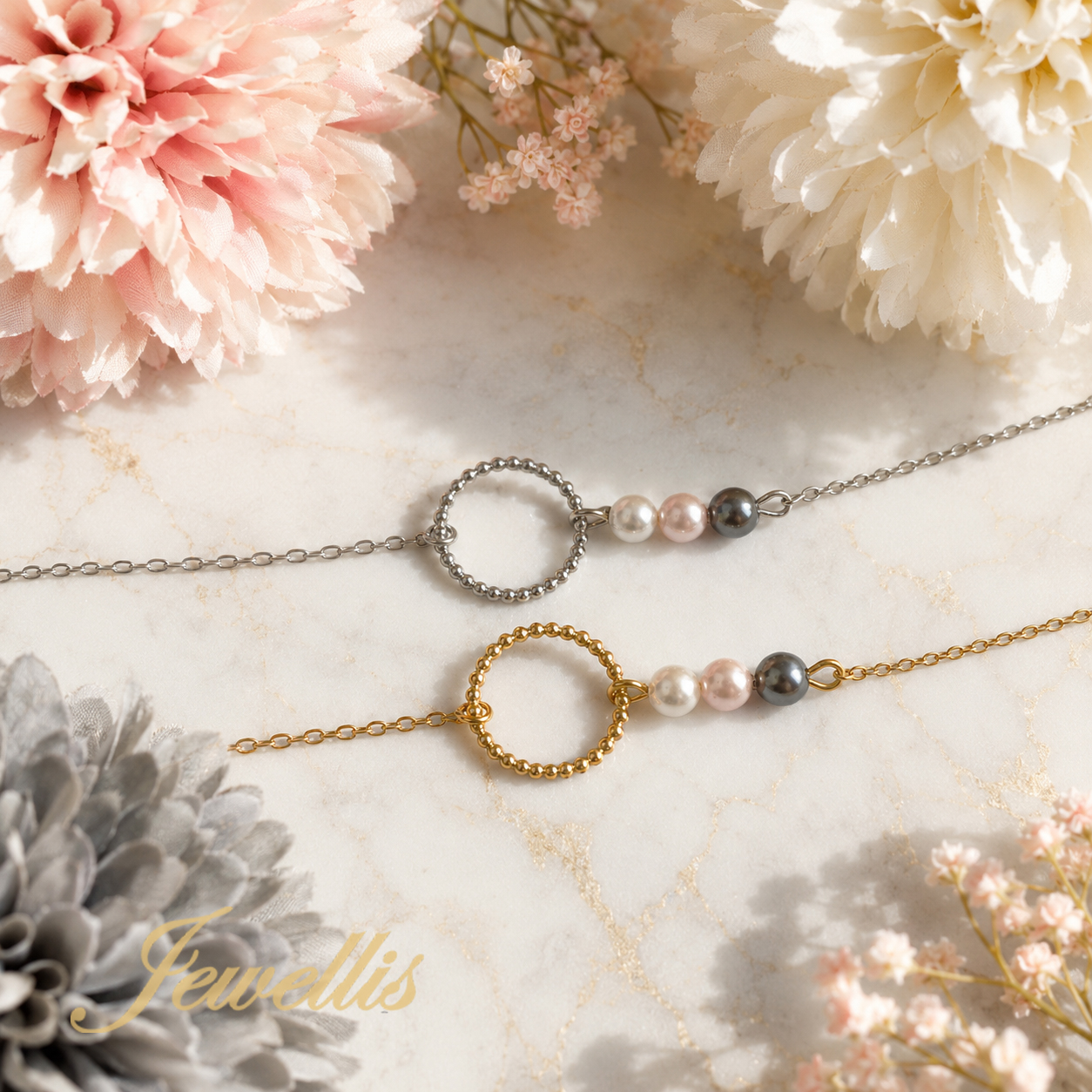Karma Pearl – pozlacený ocelový náramek s perlami Swarovski® a symbolem nekonečna