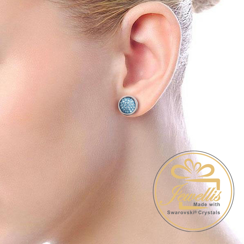 Ocelové náušnice pecky Pavé s krystaly Swarovski - Aquamarine