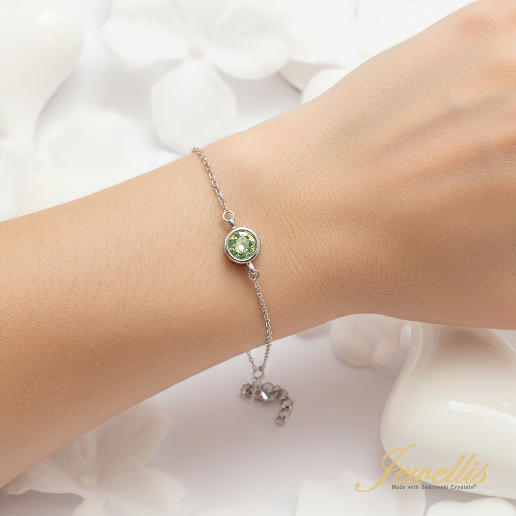 Ocelový náramek Chaton Deluxe s krystaly Swarovski - Peridot