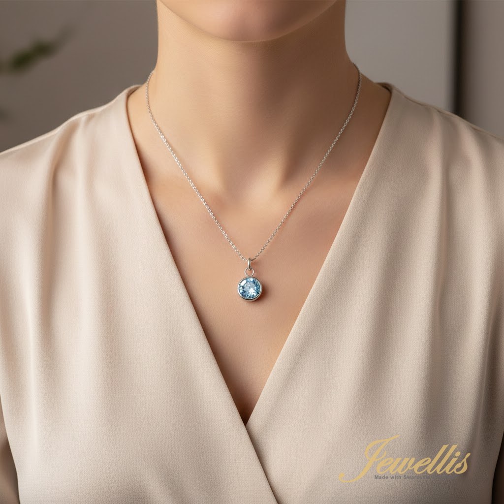 Ocelový náhrdelník s krystalem měsíce Říjen Swarovski - Rose