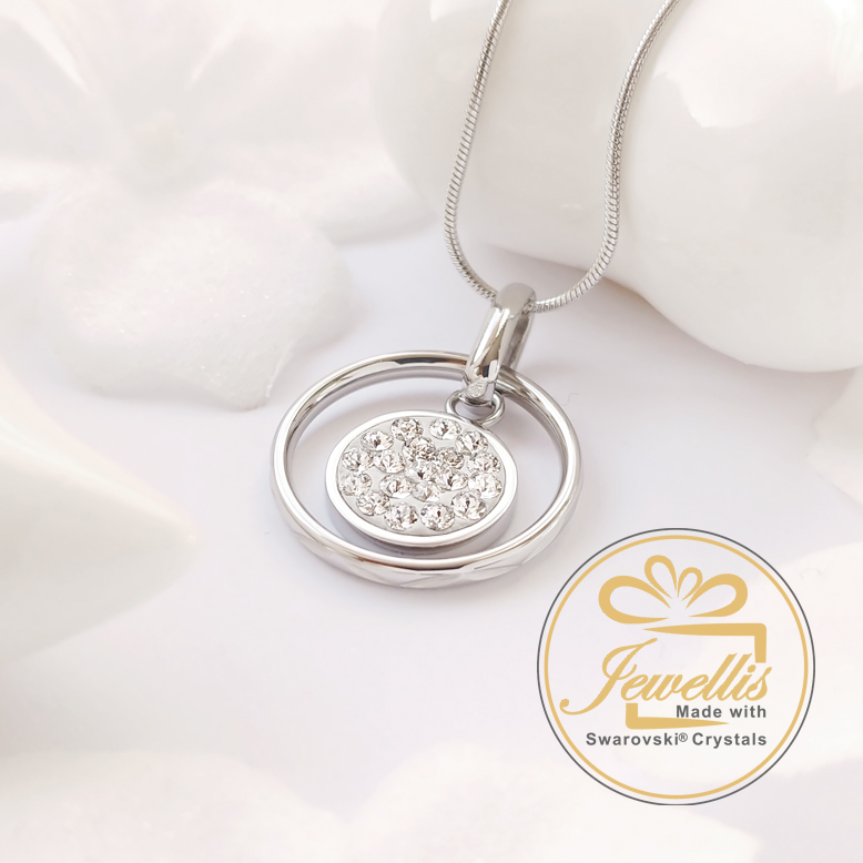 Ocelový náhrdelník Round Pavé ve tvaru dvojitého kruhu s krystaly Swarovski - Crystal F