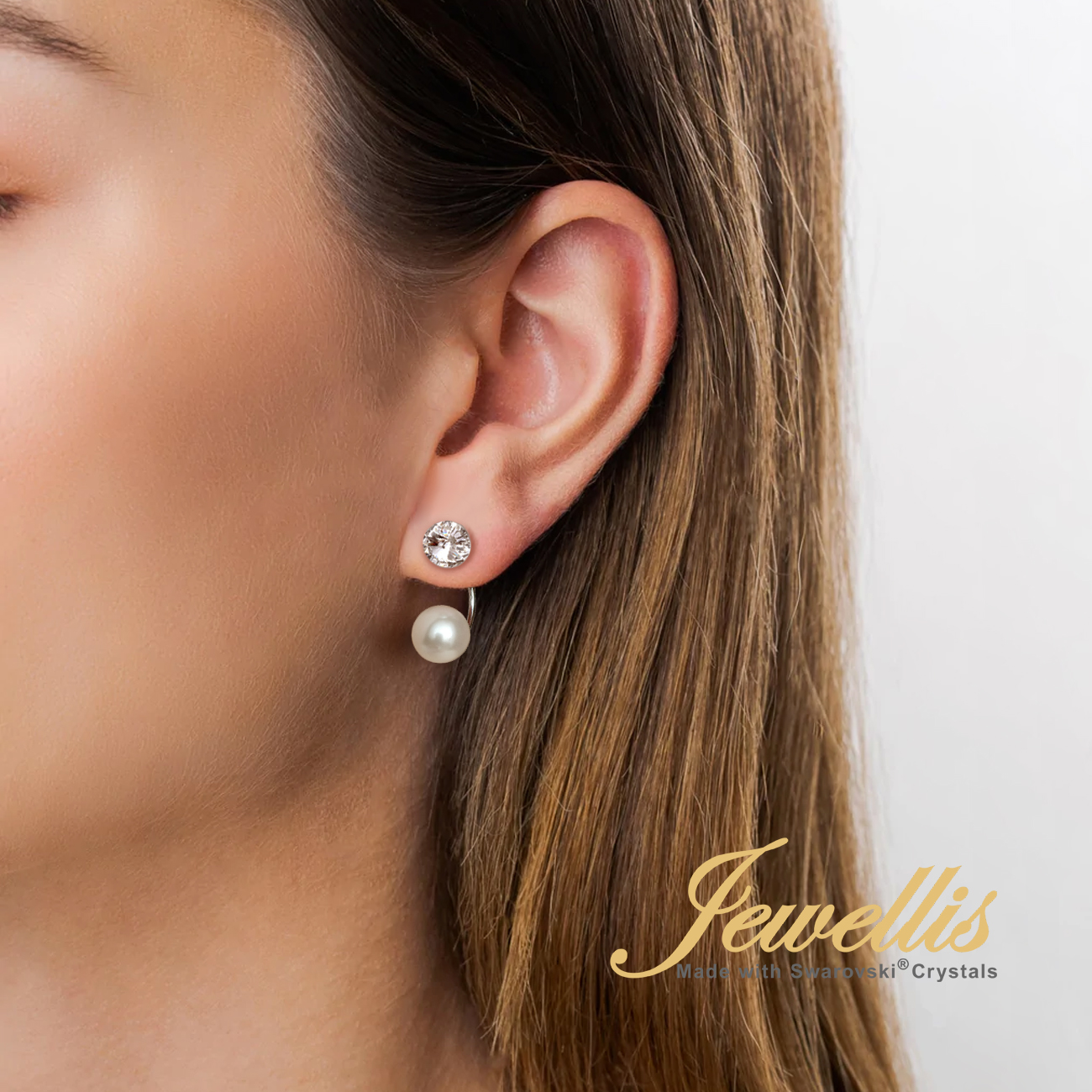 Ocelové dvojité náušnice s perlami a krystaly Rivoli Swarovski - Crystal F