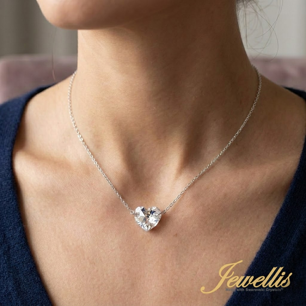 Ocelový náhrdelník s krystalem ve tvaru srdce Swarovski - Crystal F