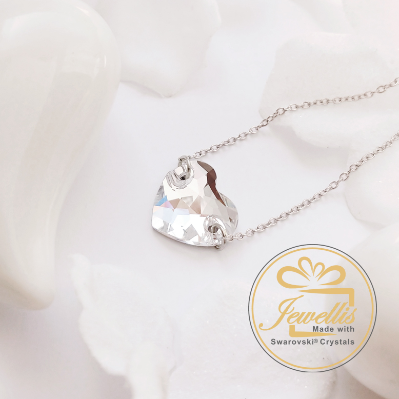Ocelový set s krystaly ve tvaru srdce Swarovski - Crystal F