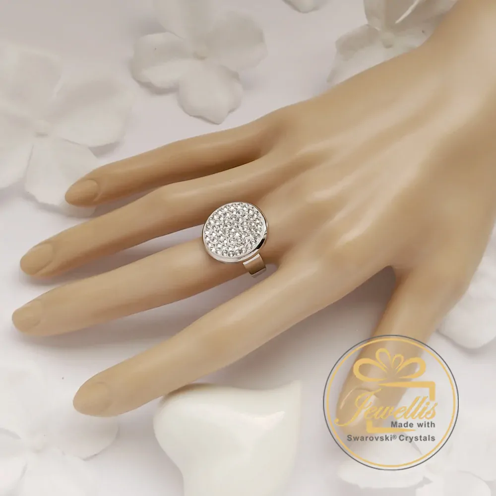 Ocelový nastavitelný prsten Round Pavé s krystaly Swarovski - Crystal F