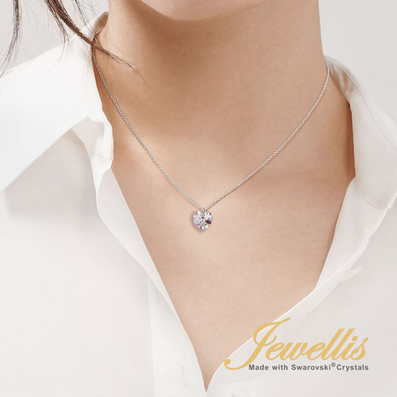 Ocelová sada - náhrdelník a náušnice kruhy s krystaly ve tvaru srdce Swarovski - Crystal F