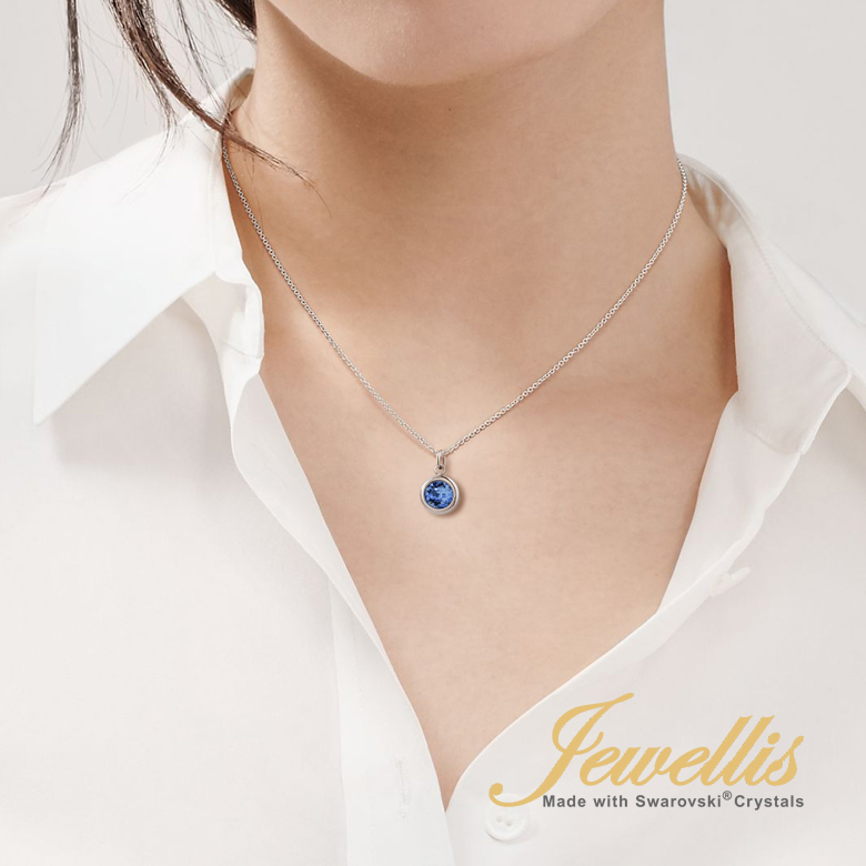 3-dílná ocelová sada Chaton Deluxe - náramek, náhrdelník a náušnice kruhy s krystaly Swarovski - Sapphire