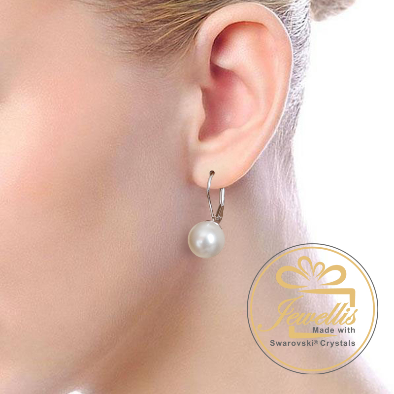 Stříbrné perlové náušnice klapky s perlami Swarovski - Crystal White