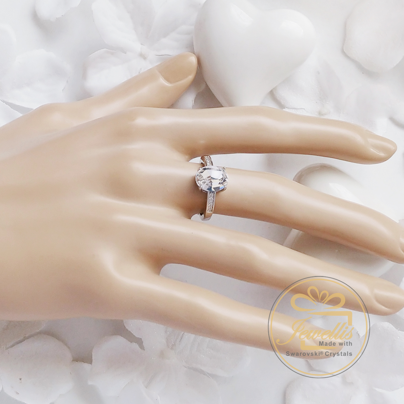 Stříbrný rhodiovaný nastavitelný prsten Xilion Oval s krystalem Swarovski - Crystal F