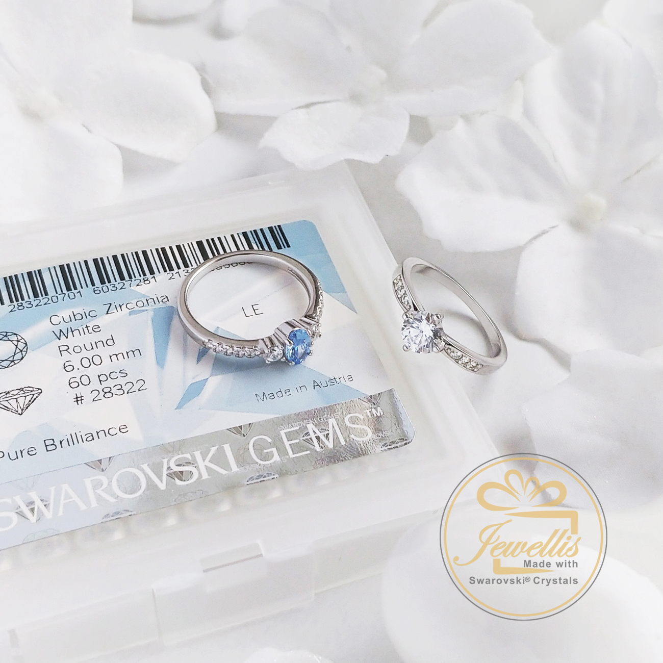 Stříbrný rhodiovaný prsten Round Zirconia se zirkonem Swarovski - White