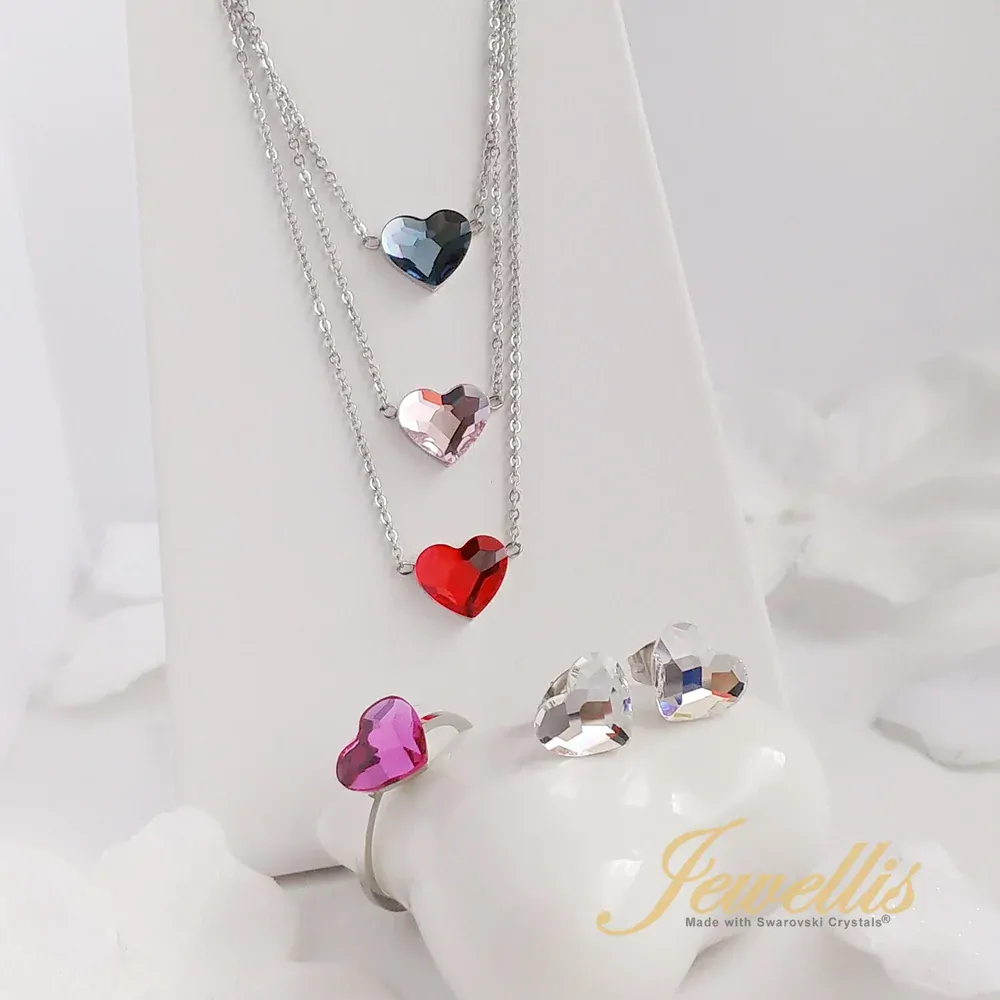 Ocelový jemný náhrdelník Romance s krystalem ve tvaru srdce Swarovski - Denim Blue