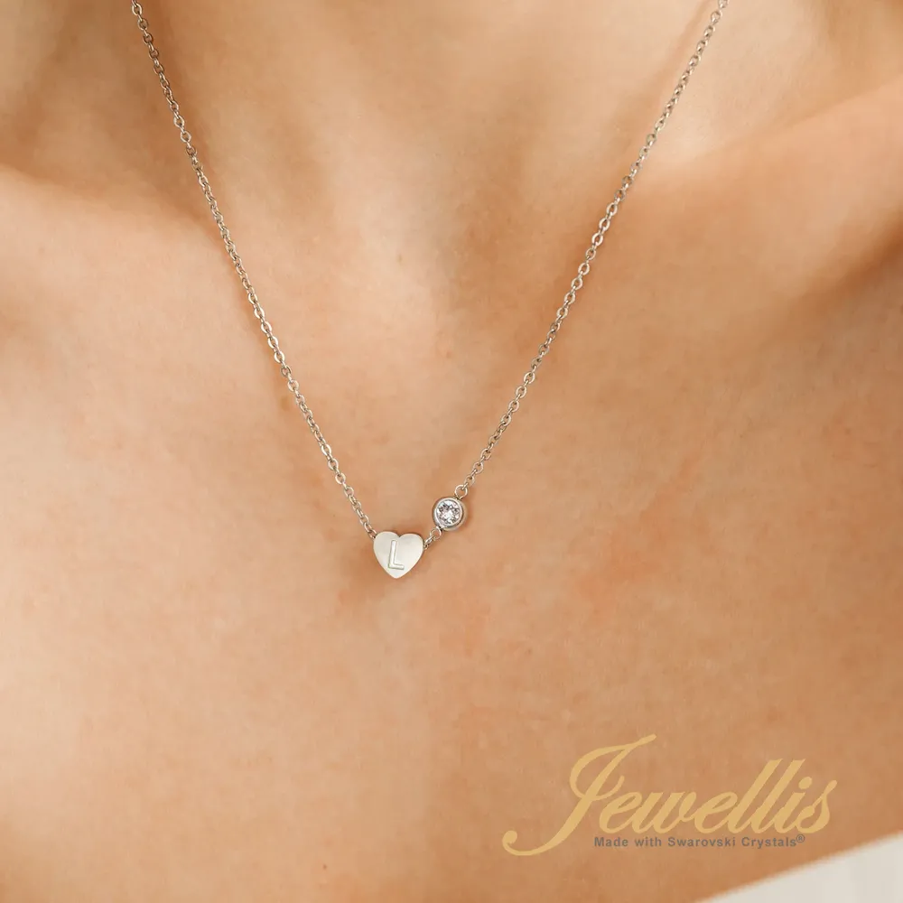 Zvýhodněná 2-dílná sada personalizovaný ocelový náhrdelník a náramek Crystal Heart Letter - srdce s písmenem A až Z a krystalem Swarovski