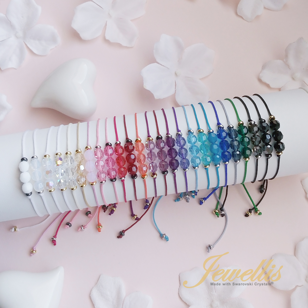 Sada tří náramků Vibes - provázkový náramek na ruku i nohu s ocelovými korálky Swarovski 